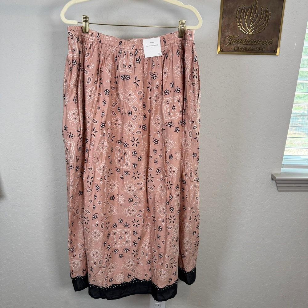 Banana Republic Pink Bandana Paisley Cotton Maxi Skirt XL Embroidered Border NEW - Picture 6 of 9